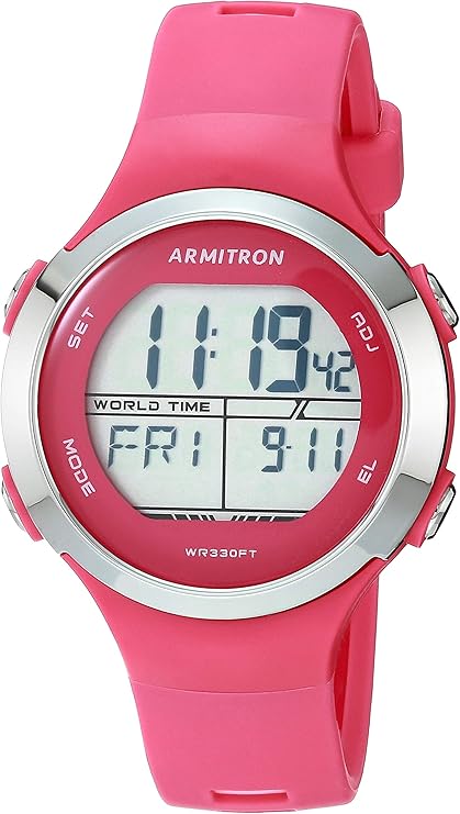 armitron sport 女式石英运动手表带硅胶表带,粉色,18(型号:45/7127