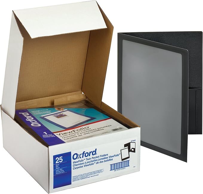 Oxford ViewFolio Twin Pocket Folder, Letter Size, Black,Pack of 25