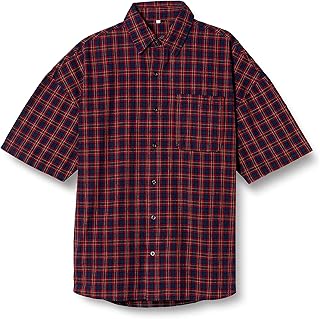 improves 格子衬衫 短袖格子花纹长款衬衫 红色 均码 男士