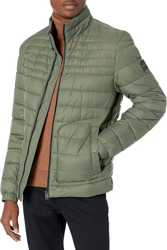 hugo boss 男式闪亮尼龙轻质泡泡夹克