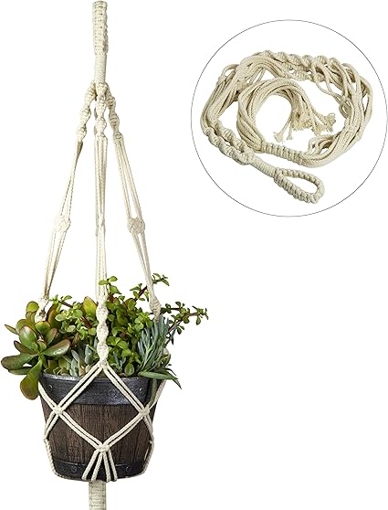 家用悬挂花盆 Macrame 植物架 波西米亚装饰 4 条腿 104 14 厘米 白色手工棉绳 大号植物 篮架 波西米亚装饰盆 室内室外花园房墙 厨具 亚马逊中国