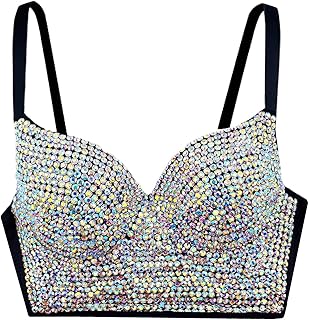 女式手工水钻闪亮钻石聚拢紧身胸衣俱乐部派对胸罩短款背心