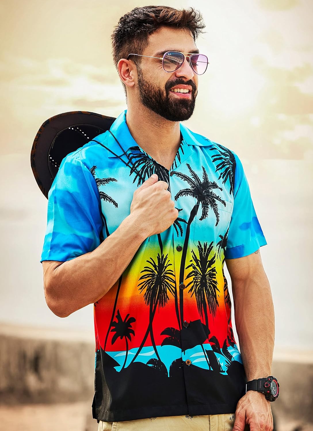 hawaiian shirt 男士全身椰子树印花海滩大厅派对 【alvish】 服饰