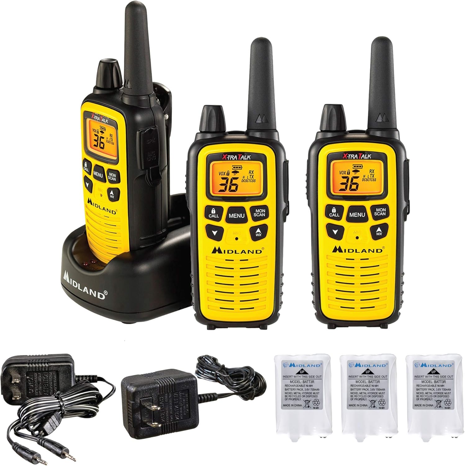 Midland Consumer Radio Lxt630x3vp3 3 Pack 36 Channel Gmrs Radio With 26 Mile Range Noaa Weather Alert Yellow 手机 通讯 亚马逊中国