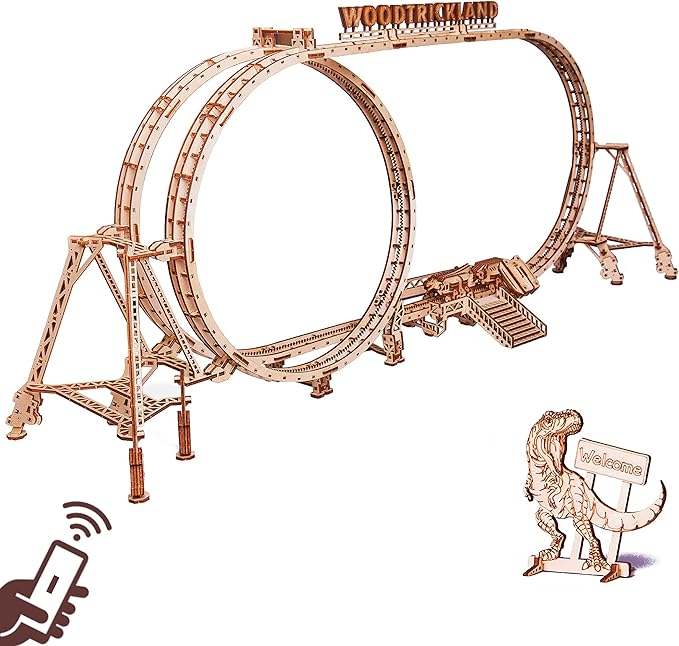 wood trick 过山车 3d 木制拼图,适合成人和儿童搭建 - 遥控器 - 38 x