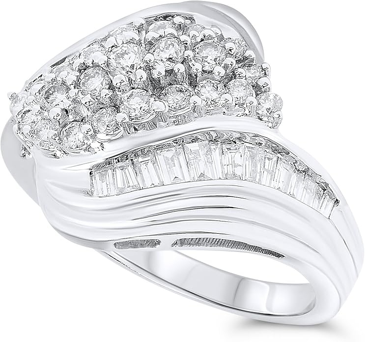 jewelrybliss 14k 白金钻石绕过周年纪念戒指