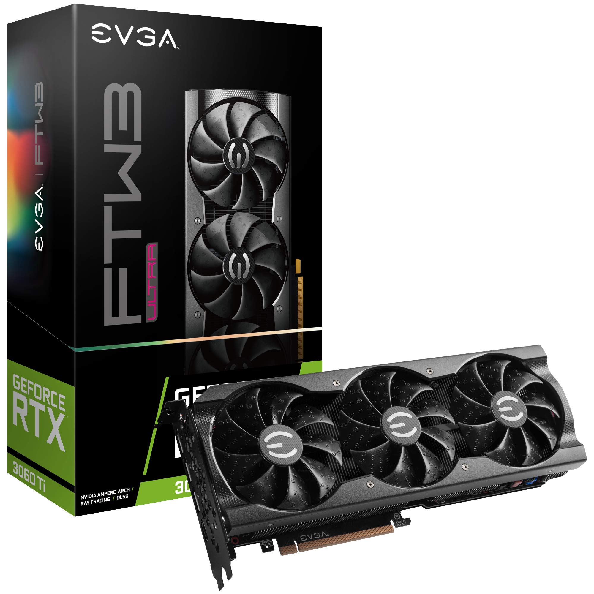 EVGA GeForce RTX 3060 Ti FTW ULTRA GAMING Graphics card, 08G-P5-3667-KL, 8GB GDDR6, iCX3 cooling, ARGB LED, LHR
