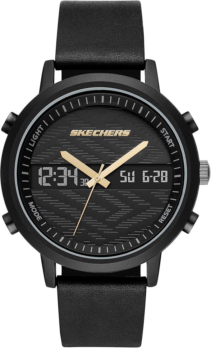 skechers 斯凯奇 男式 lawndale 合金钢 anadigi 手表带皮革表带,黑色