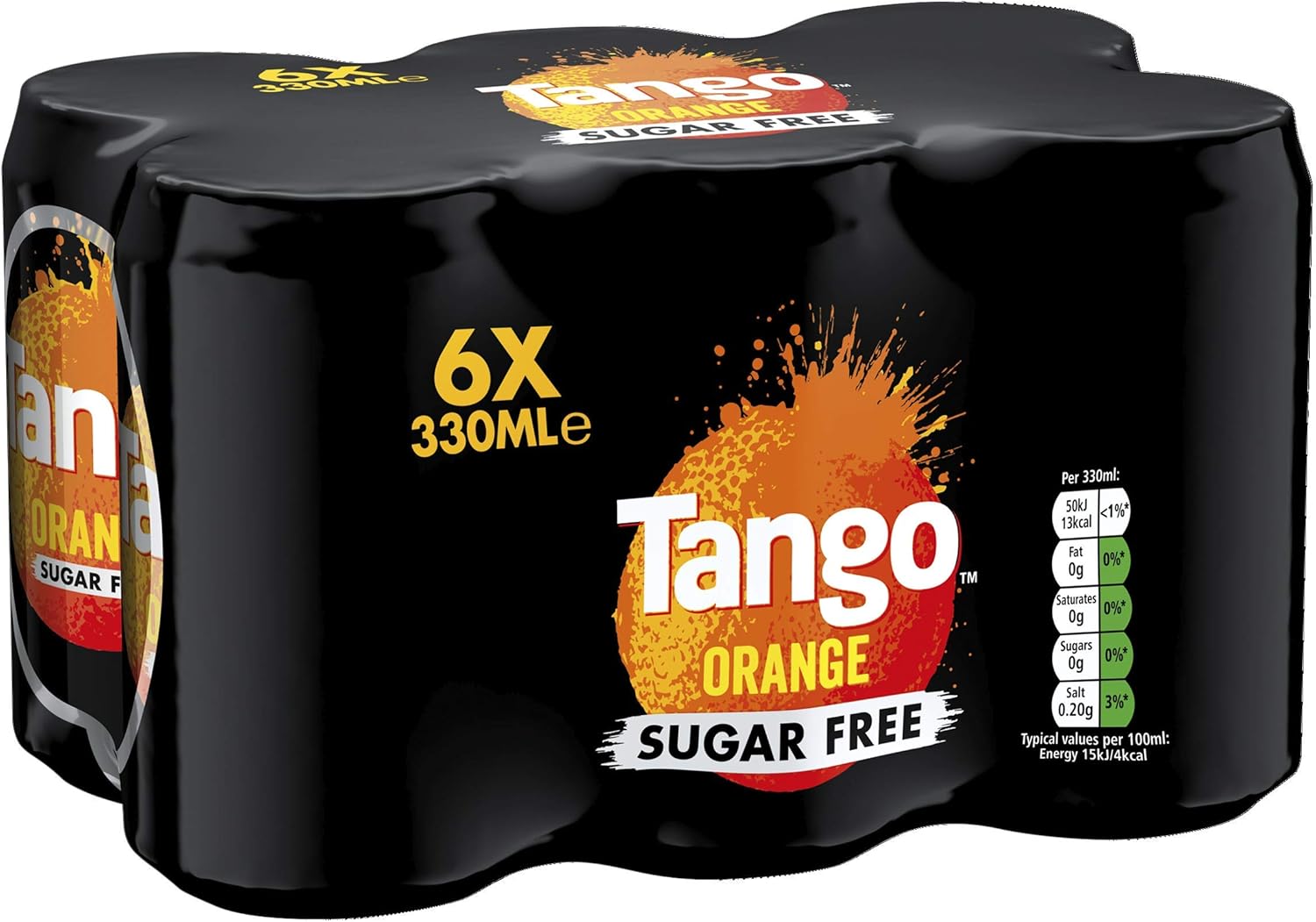 tango orange sugar free soft drink - 330 ml (pack of 6)