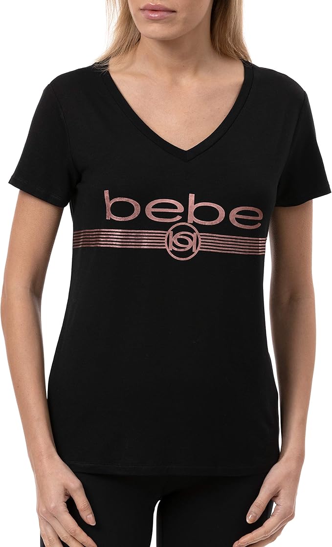 bebe 女式 v 领标志丝网 t 恤