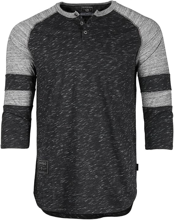 zimego 男式七分袖棒球足球学院运动纽扣亨利衬衫