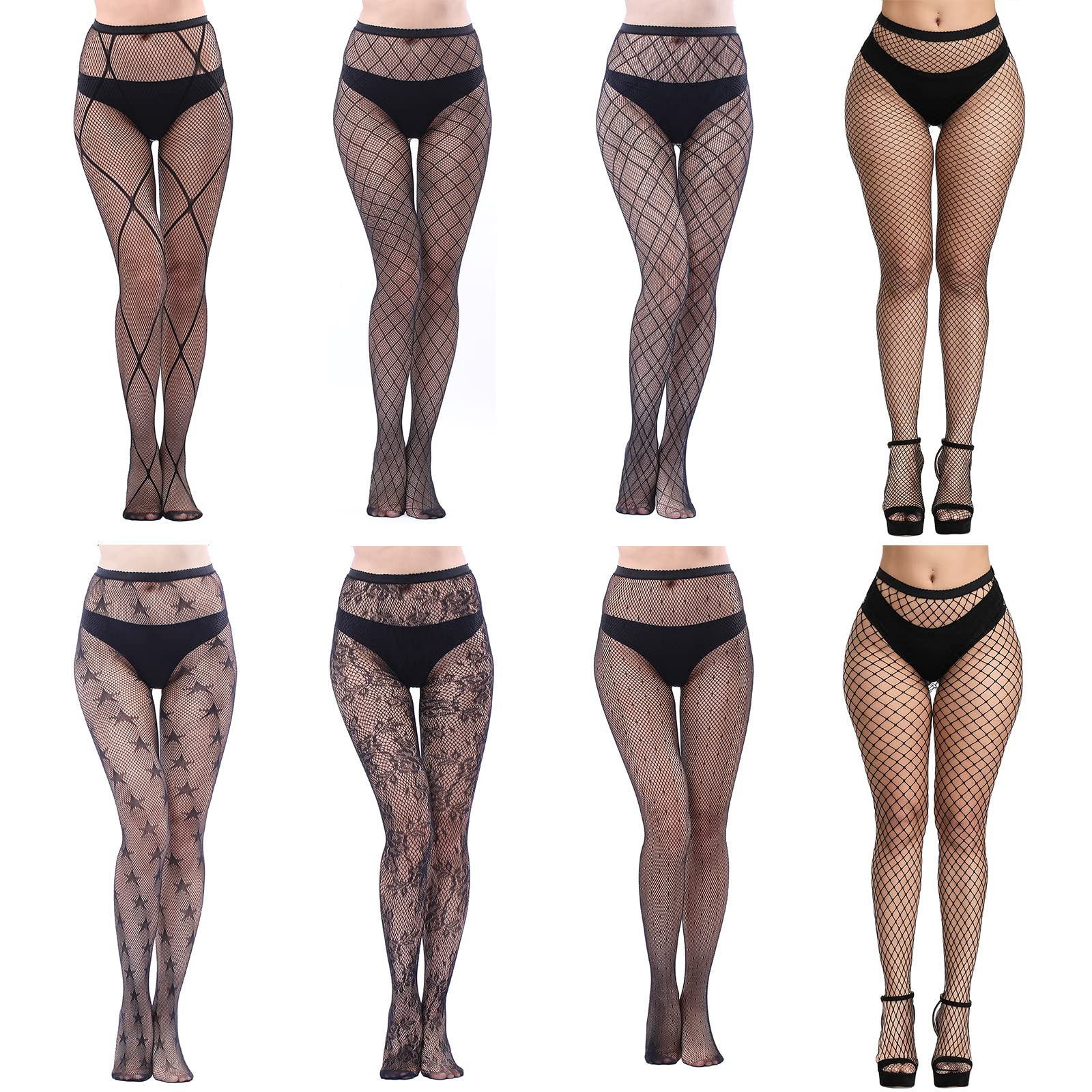 FEPITO 8 pairs of black fishnet tights Fishnet tights Tights for women
