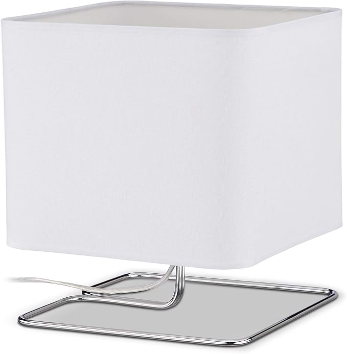 relaxdays 床头灯白色台灯,带织物灯罩和金属支架,高x宽x深:28.