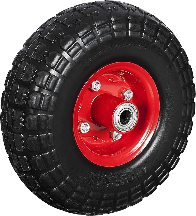 25.4 厘米无褶手推车轮胎和车轮,中心轴孔为 1.59 厘米 红色