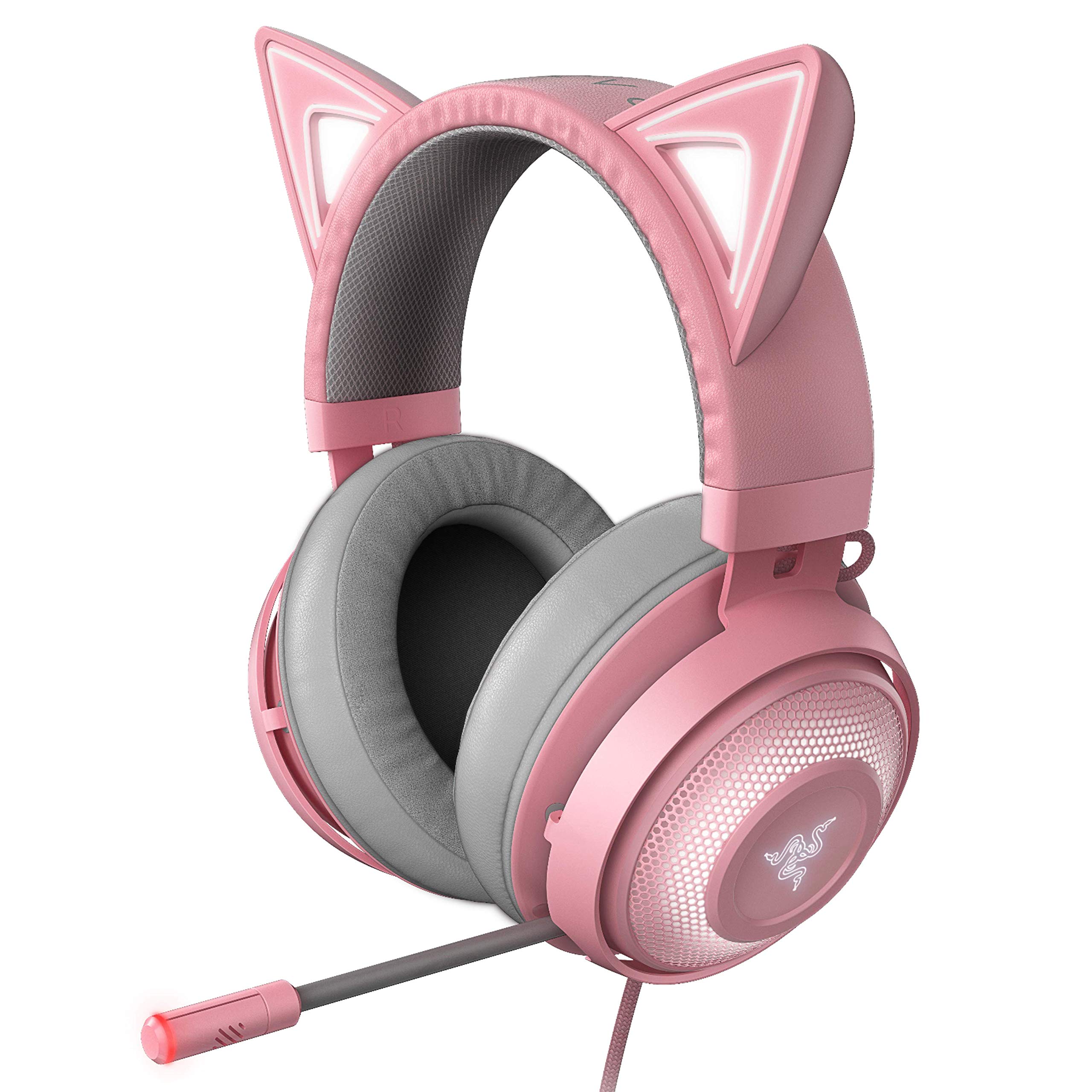 Razer Kraken Kitty Chroma USB Gaming Headset: Retractable noise-cancelling microphone - lightweight aluminum frame - for PC, Xbox, PS4, Nintendo switch - quartz pink