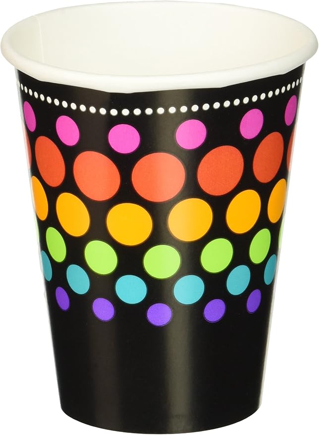 party on happy birthday 圆点纸杯,8 个装,多色,9 盎司,纸