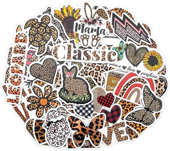 pigbit 经典豹纹印花贴纸适用于水瓶笔记本电脑水壶,50 片防水美学