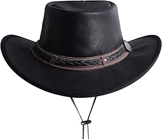 lesa collection 男士 crusher outback 高级皮革黑色帽子男女皆宜