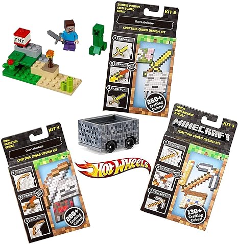 Minecube 与minecraft Minecart 方块车配套 搭配手工桌补充系列3 件装手工立方体0 角色和武器设计套件 用剑形图5 件装配 玩具 亚马逊中国