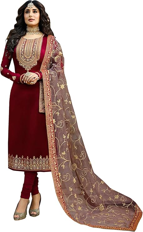 grc 印度纱丽卡米兹套装即穿传统缎面乔其纱女式直筒连衣裙