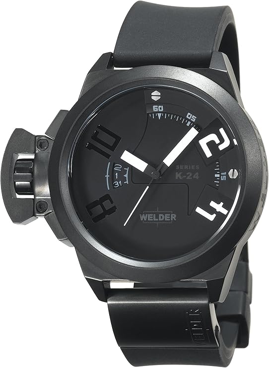 welder 男式石英黑色离子镀不锈钢和橡胶休闲手表,颜色:黑色(型号