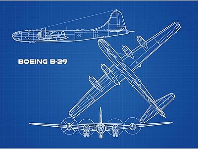 波音 b-29 *堡垒飞机蓝图计划高级墙壁艺术帆布印刷品 45.72 x 60.