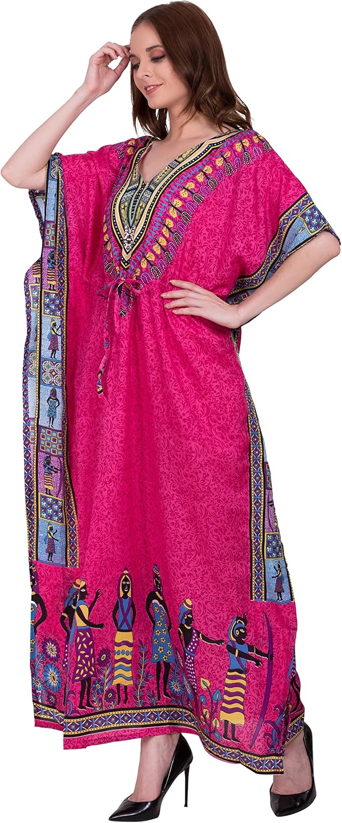 tengru 女式非洲长袍超长泳衣沙滩罩衫睡衣家居服女士大喜基长袍自由