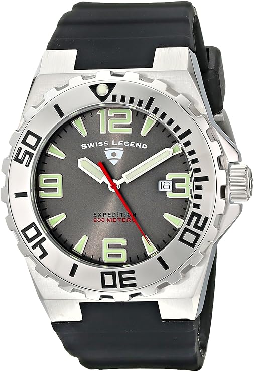 swiss legend 男式 10008-014 远征模拟显示瑞士石英黑色手表 : swiss
