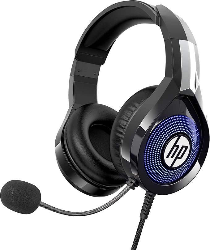hp pc 立体声游戏耳机,带麦克风,耳罩耳机带 rgb 照明人体工程学设计