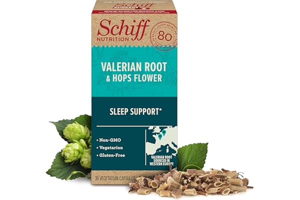 schiff 缬草根提取物和啤酒花花卉素食胶囊(每瓶30粒),无麸质,non-gmo