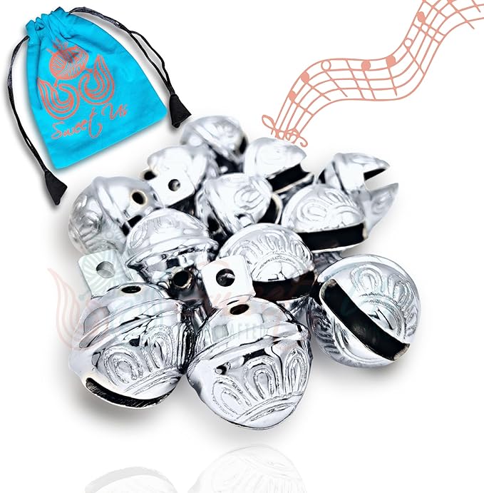 sweet us 12 件坚固镀铬黄铜复古雪橇铃铛和袋套装,甜美旋律乡村铃铛