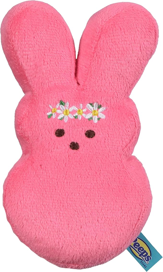 peeps for pets 毛绒兔子玩具,粉色花朵,中号 | 让您的宠物享受数小时