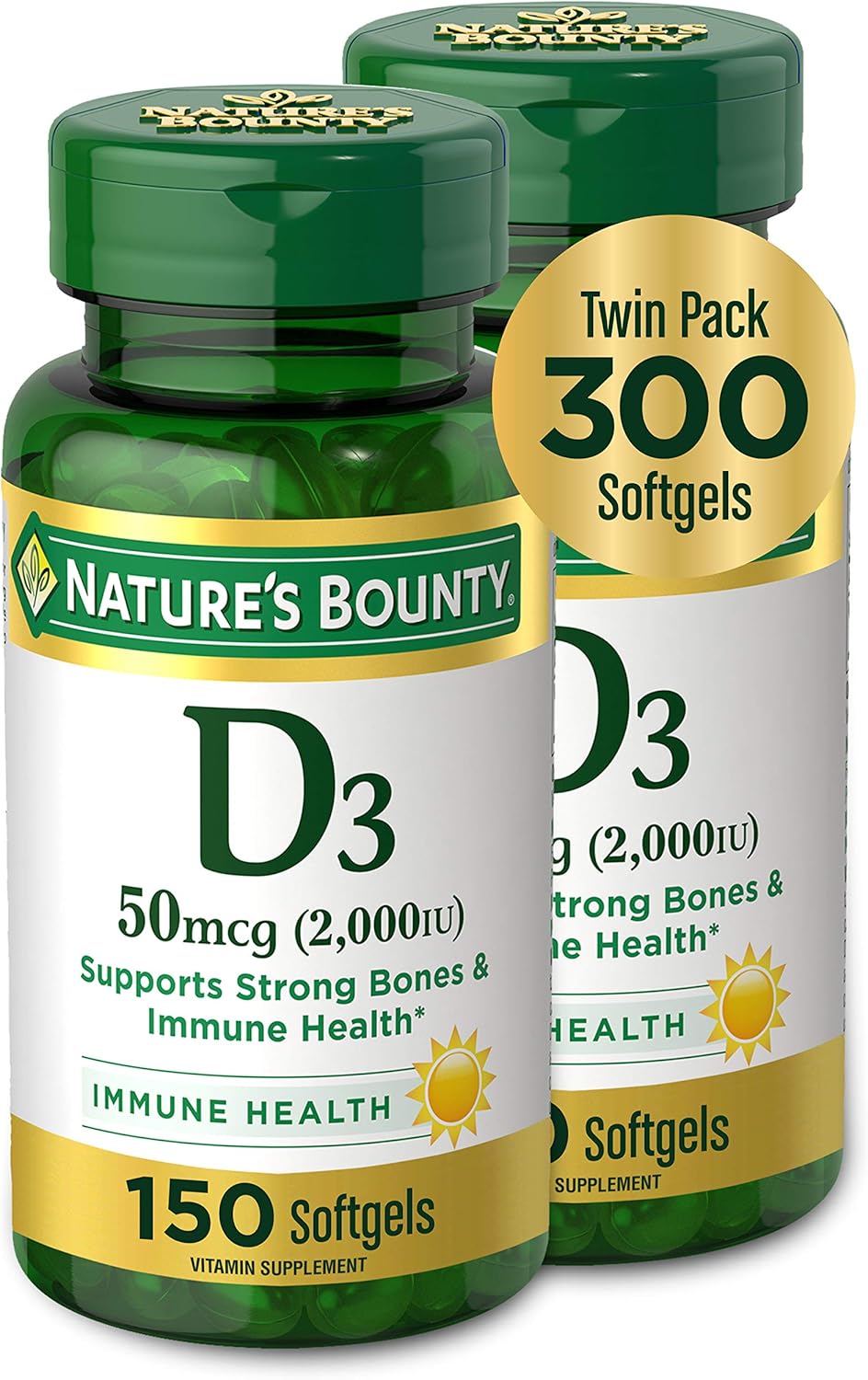 natures bounty vitamin d3 2000 iu twin packs, 150 count each
