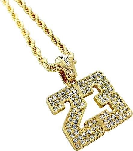 Gold Iced Out 数字23 吊坠嘻哈项链jordan 亚马逊中国 珠宝首饰