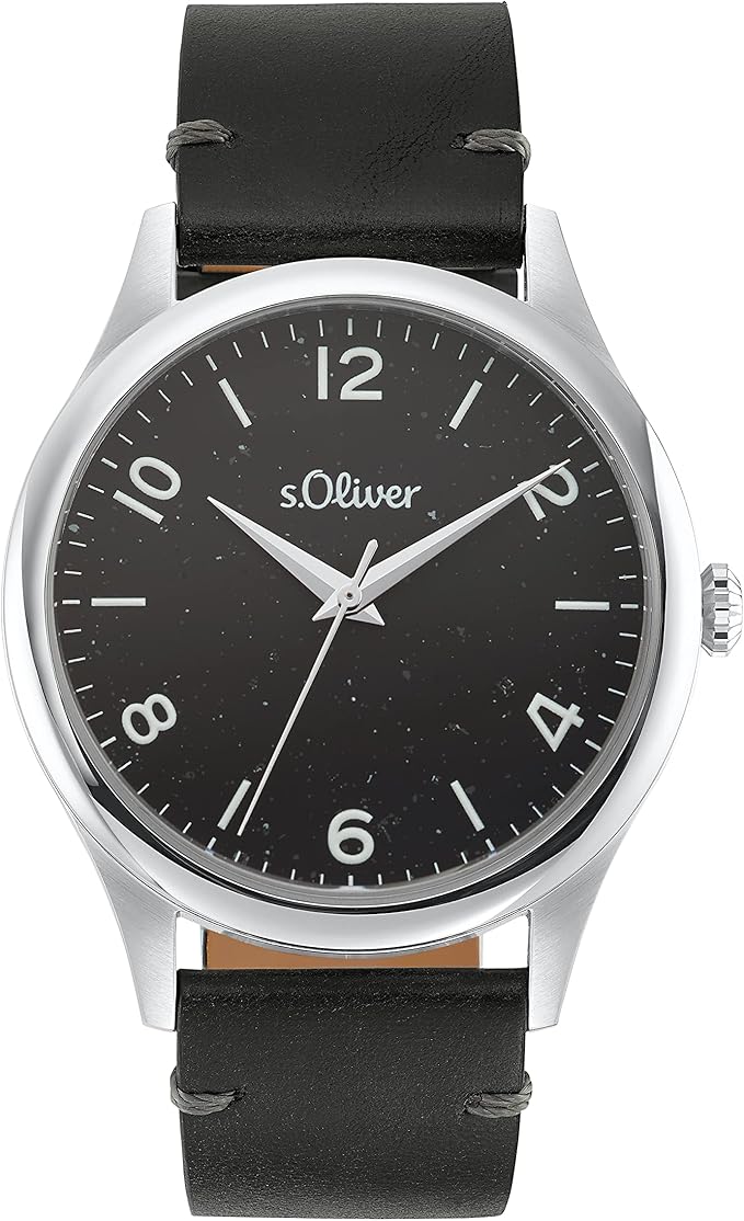 s.oliver 手表 男士石英表 指针式 皮革表带 5 巴 防水 手表礼品盒