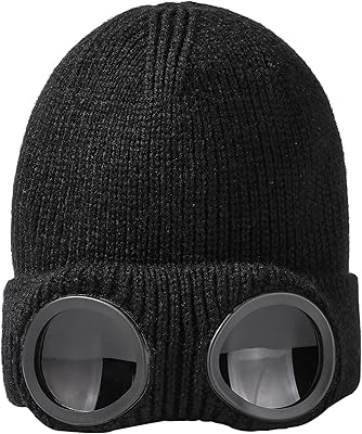 juqlquj 无檐*帽带护目镜男士女士 - 中性纯色骷髅针织帽