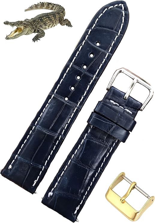 vietnamcreations 男士真鳄鱼皮表带(20 毫米,蓝色 #51)