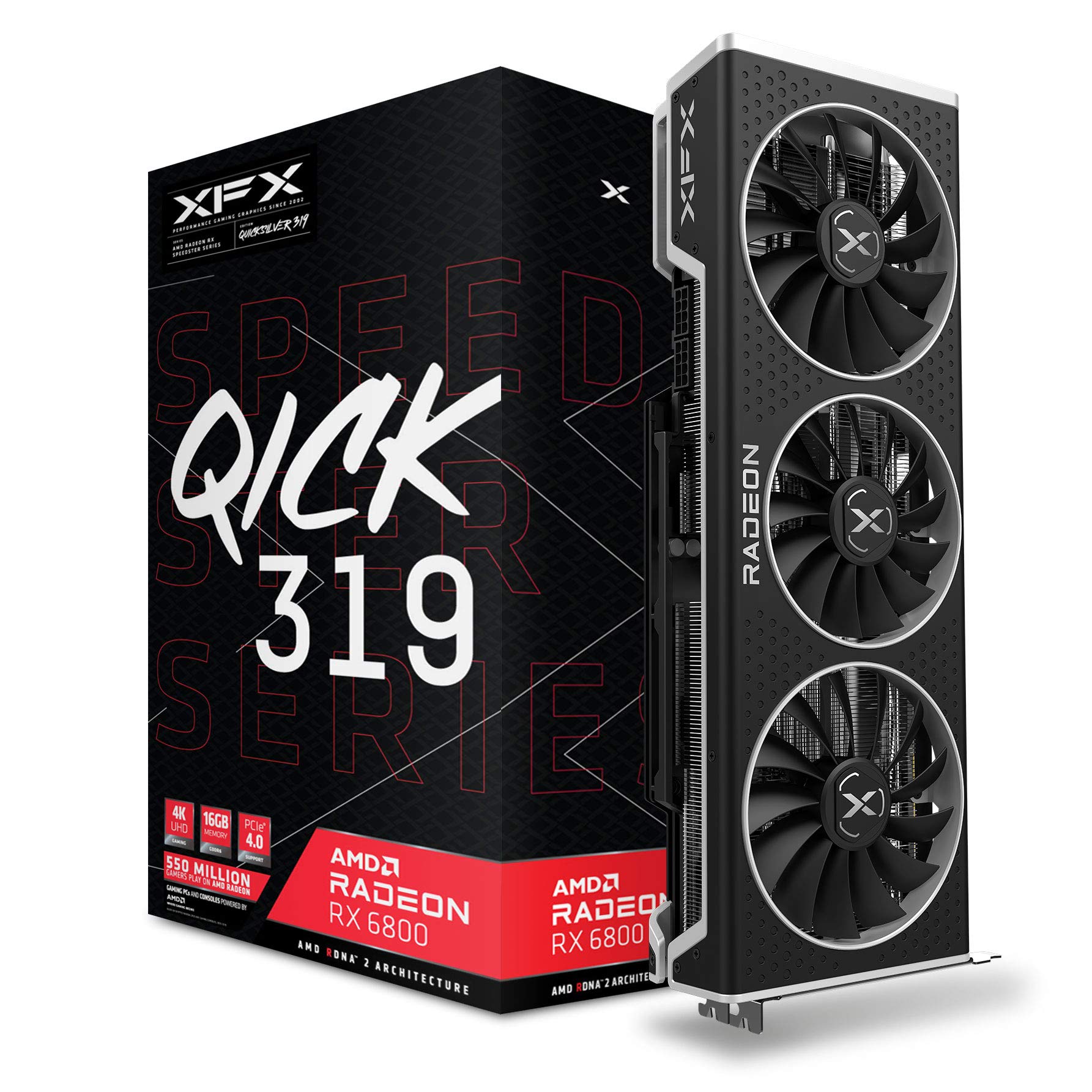 XFX Speedster QICK319 AMD Radeon RX 6800 Core gaming graphics card with 16GB GDDR6 HDMI 3xDP,AMD RDNA 2 RX-68XLALFD9