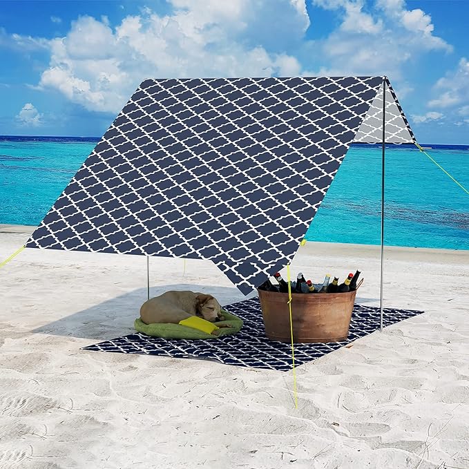 lvtxiii 便携式沙滩帐篷遮阳棚,防紫外线带 3 个折叠铝杆,4 个地面桩