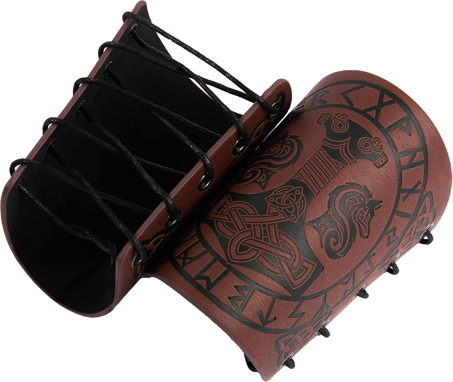 hiifeuer 维京护臂浮雕 fenrir mjolnir 人造皮革护臂,中世纪 pu 皮革