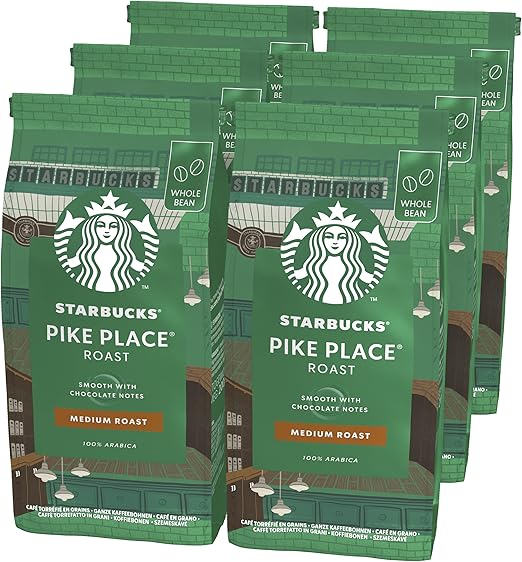Starbucks 星巴克pike Place Roast 全豆咖啡豆 中度烘培 6 X 0g 亚马逊中国 食品