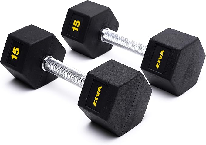 ziva 中性款高性能六角哑铃 15 千克,黑色/黄色,均码