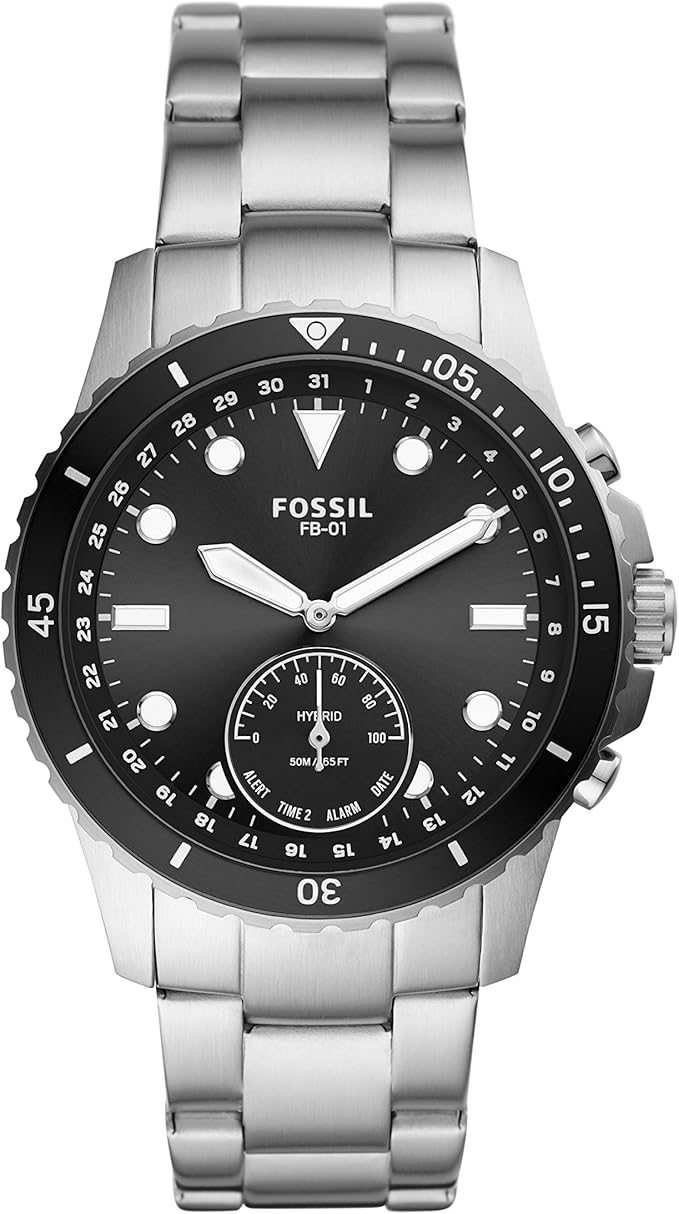 fossil fossil 男士 fb-01 不锈钢混合智能手表 颜色:银色/黑色表盘