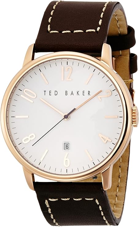 ted baker 男式"现代复古"石英不锈钢皮革正装手表,颜色:棕色(型号:te