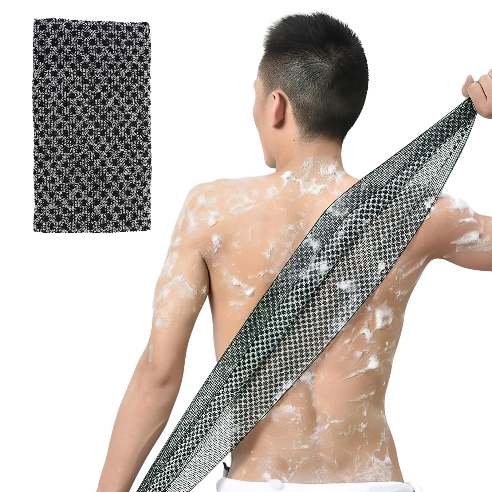 African Exfoliating Mesh Sponge Bath, Black Long African bath cloth Exfoliating towel Deep Cleansing Wash Brush Skin Smooth suitable for women Men's exfoliating loofah skin care tool washing accessori