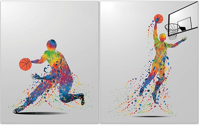 篮球墙艺术装饰版画 - 一套 2 (27.94x35.