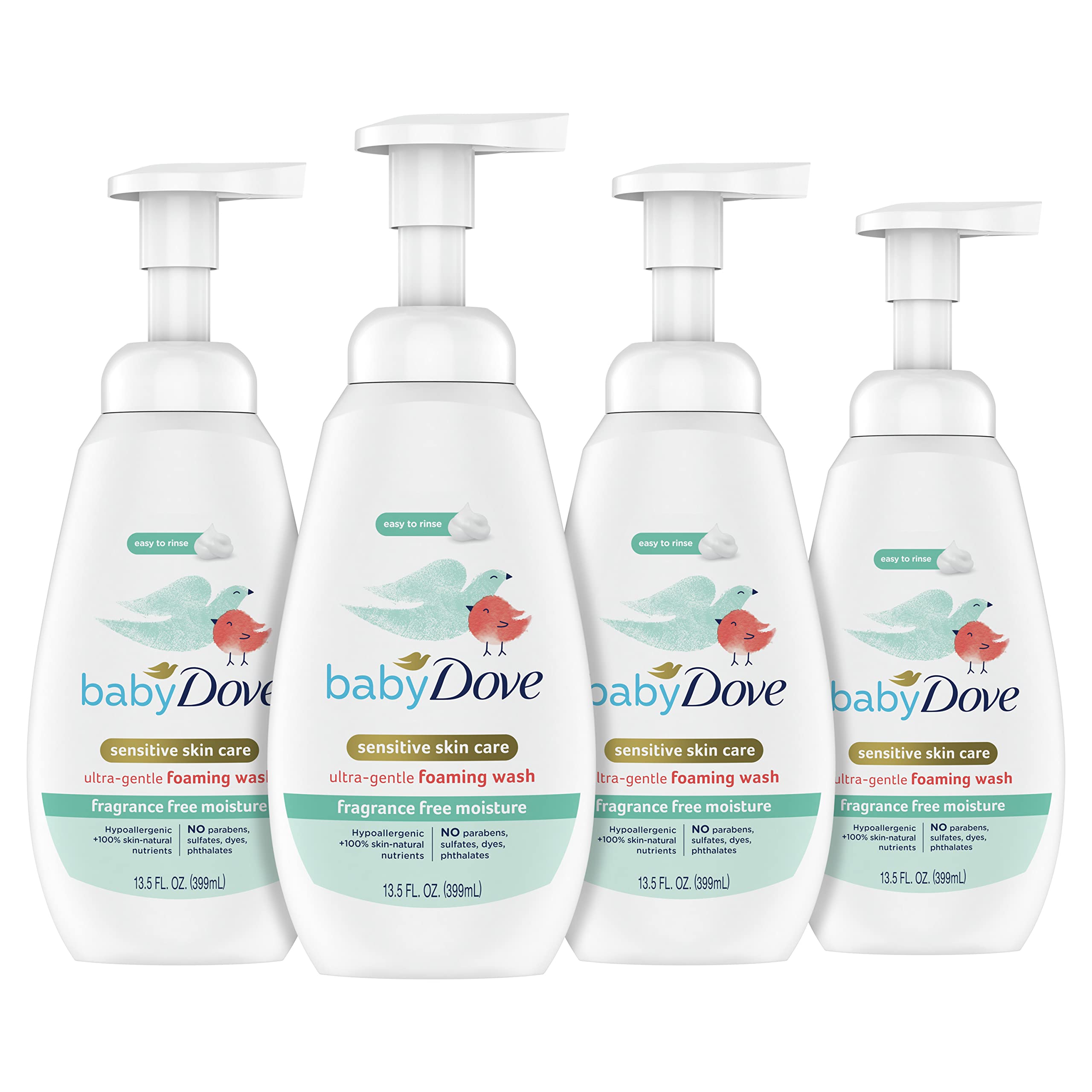 Baby Dove Baby Foam Cleanser, fragrance-free Moisturizing,4 packs, for sensitive skin, Super mild,13.5 fl oz.