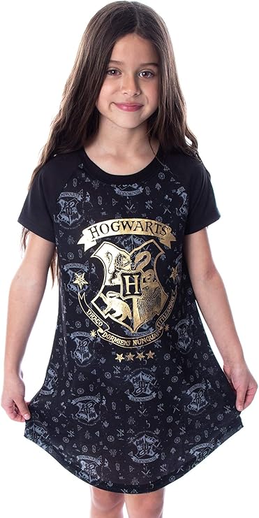 harry potter 哈利波特女童霍格沃茨城堡金箔睡衣睡衣睡衬衫上衣