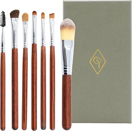 Cy 7 件 套绿色化妆刷高级面粉霜化妆品腮红眼线笔化妆品眼线笔眼影粉底旅行套装 化妆 亚马逊中国