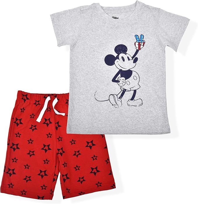 disney mickey mouse 男童 2 件套短裤套装,圆领t恤和星星印花短裤